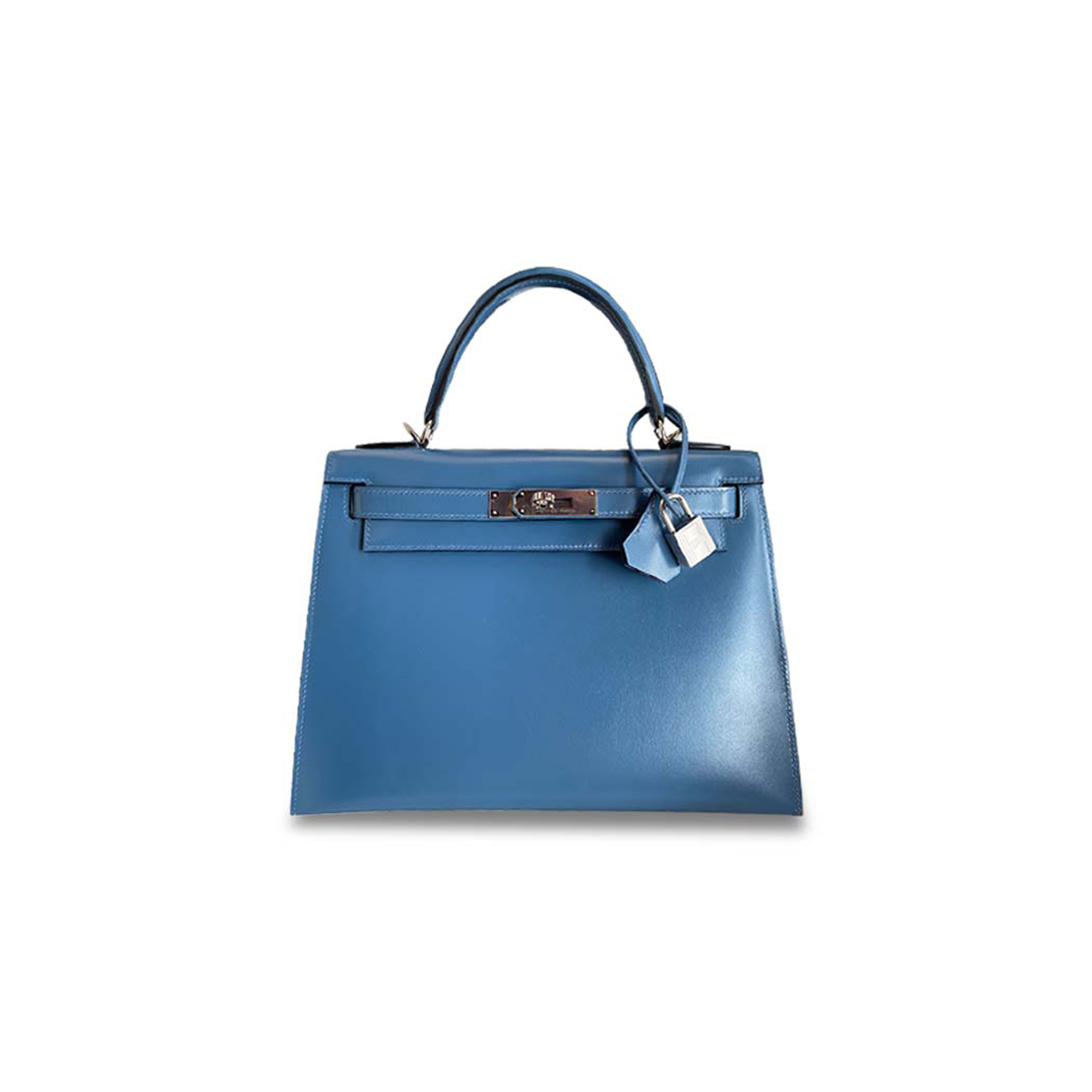 H**mes master kelly 28 box denim blue silver buckle (28*22*10cm)